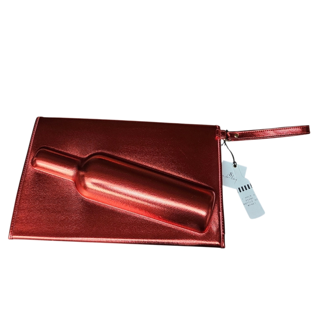 8 Oak Lane NWT Red Metallic Clutch+mini wallet with Wine Bottle Holder 750ml
